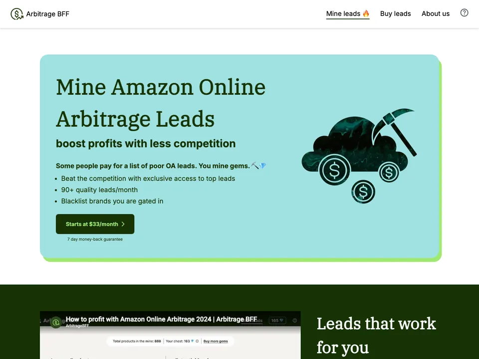 ArbitrageBFF marketing page screenshot